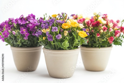 Three flower pots placed side by side, perfect for gardening or decoration