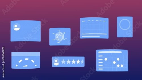 Business related website dashboard items flying
