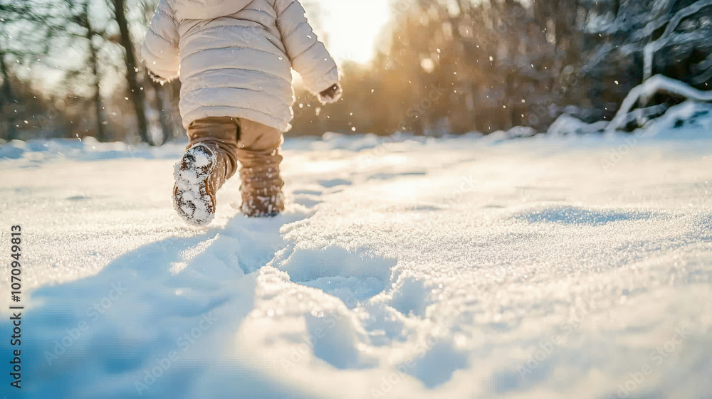 A beautiful portrait of a child making an angel footprint in the snow A beautiful portrait of a child making an angel footprint in the snow