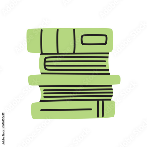 Doodle pile of books icon hand drawn in a modern minimalistic style. Knowledge and education symbol. PNG isolated on transparent background and vector illustration