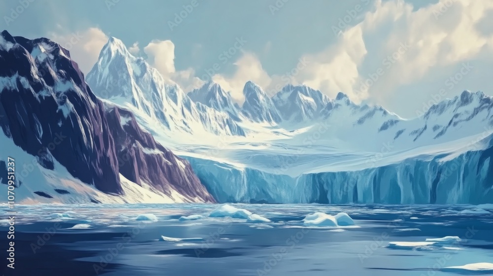 Majestic Snow-Capped Mountains Reflecting in a Frozen Lake Majestic Snow-Capped Mountains Reflecting in a Frozen Lake