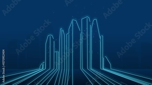 Neon futuristic city outline vector animation