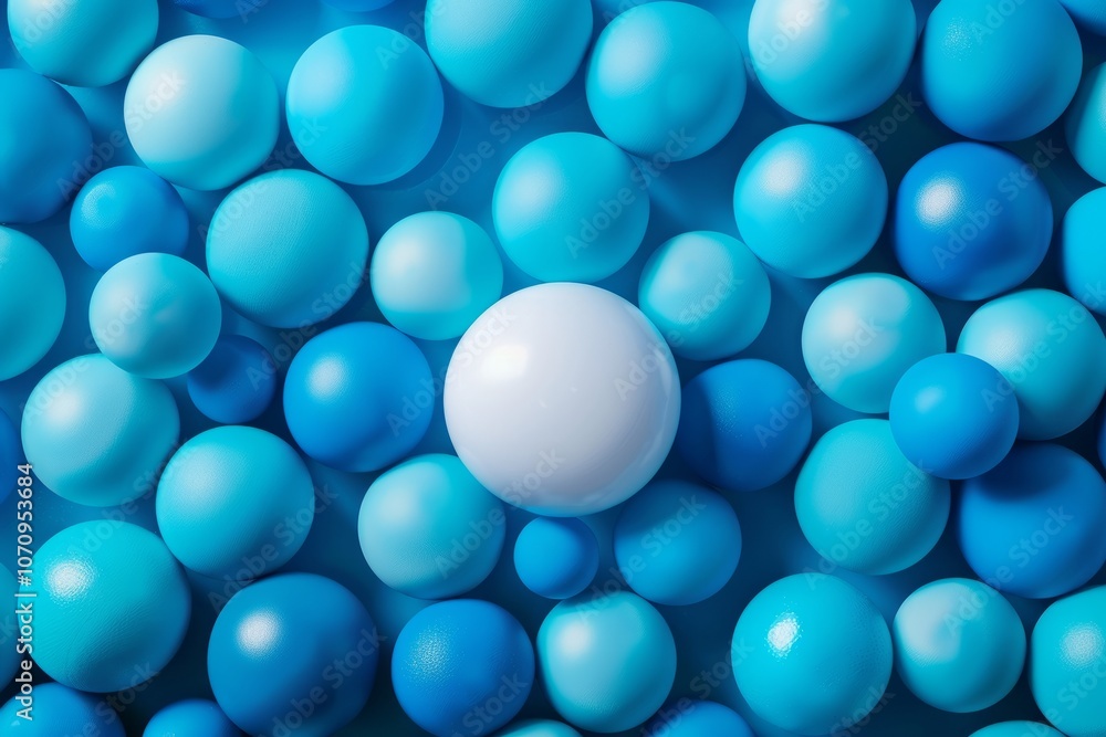 White sphere among blue spheres, emphasizing the best candidate concept, subtle and effective contrast White sphere among blue spheres, emphasizing the best candidate concept, subtle and effective contrast