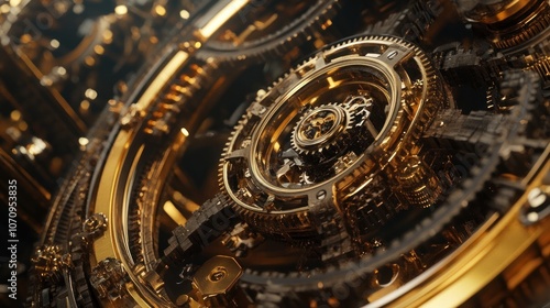 Wallpaper Mural Intricate golden gears and mechanisms showcasing engineering precision and design. Torontodigital.ca