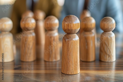 Wooden figures on a table with one standing out, representing the best candidate for a job, career opportunity concept