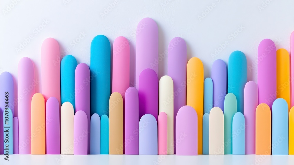 Colorful Abstract Geometric Pastel Shapes in Harmonious Vertical Arrangement Colorful Abstract Geometric Pastel Shapes in Harmonious Vertical Arrangement