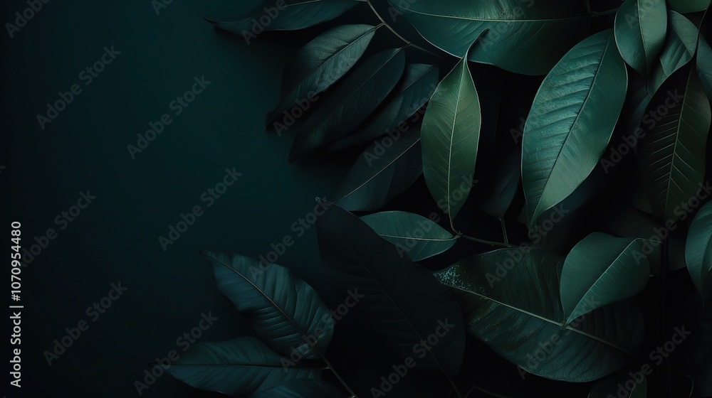Dark Green Leaves on a Black Background Dark Green Leaves on a Black Background