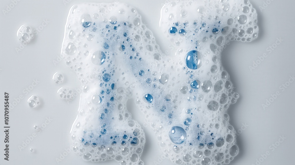 Close-up of a letter N engulfed in frothy soap bubbles. Freshness, cleanliness Close-up of a letter N engulfed in frothy soap bubbles. Freshness, cleanliness