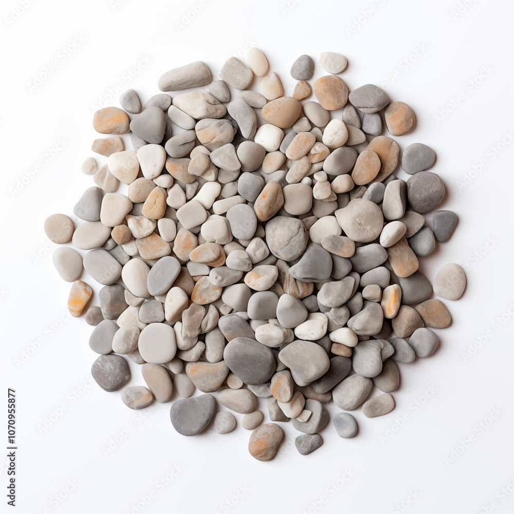 Smooth Grey and Beige River Rocks on White Background Smooth Grey and Beige River Rocks on White Background