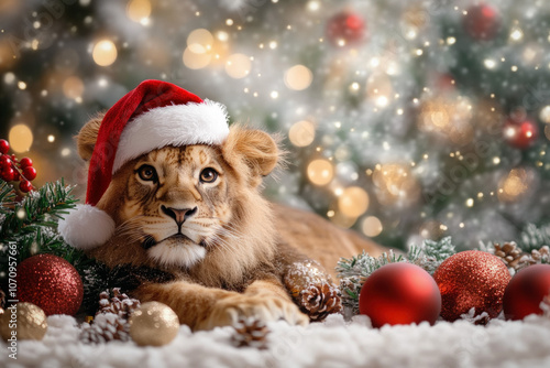 Festive Lion Wearing A Sant...