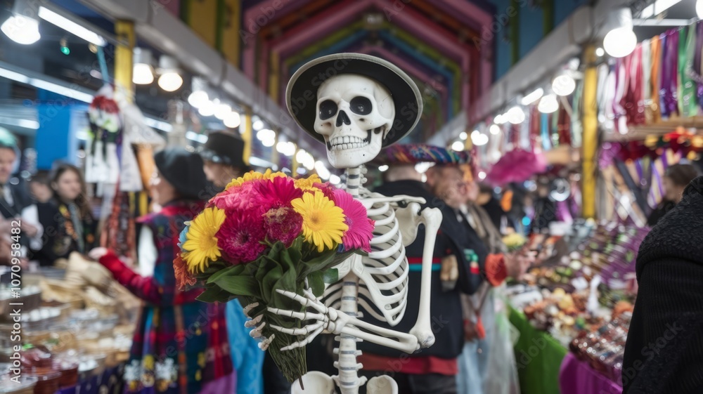 Obraz premium skeleton holding flowers