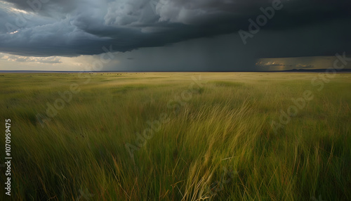 Windy Afternoon Over Vast Grassland