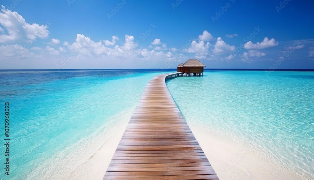 A tropical beach with clear beautiful waters and palm trees, a Maldives island landscape A tropical beach with clear beautiful waters and palm trees, a Maldives island landscape