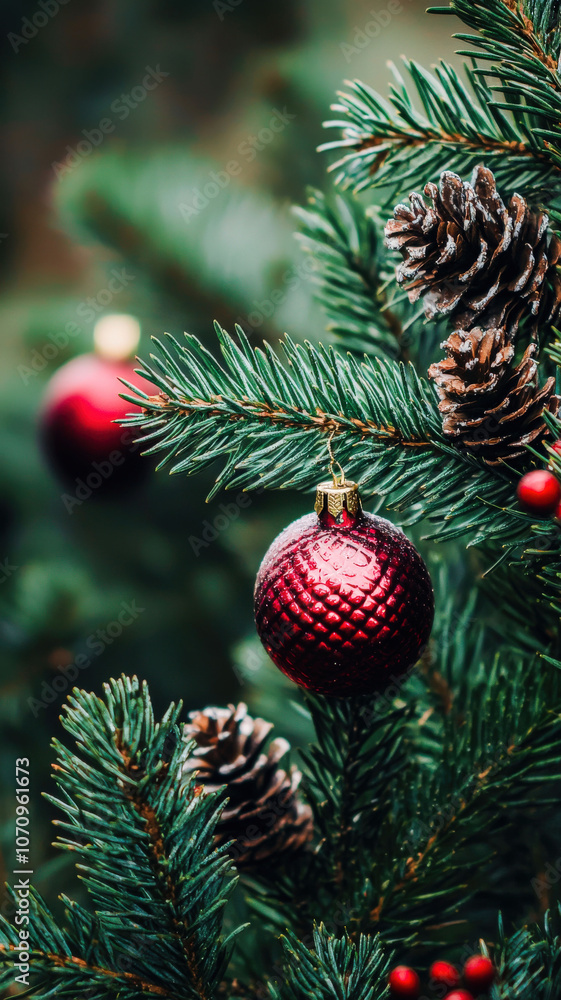 Close-up of red Christmas baubles with space for holiday wishes, creating a festive and personal touch Close-up of red Christmas baubles with space for holiday wishes, creating a festive and personal touch