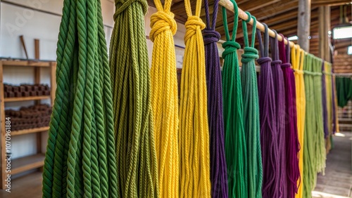 Wallpaper Mural Hanging dyed ropes in green, yellow, and purple tones Torontodigital.ca
