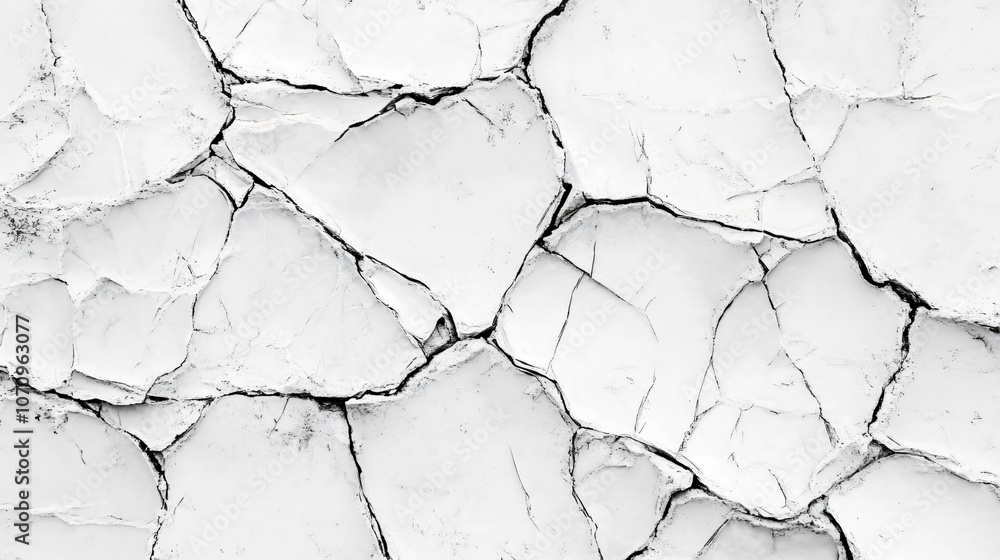 Close up shot of a cracked white surface, emphasizing the texture and dryness of the material to form an abstract pattern Close up shot of a cracked white surface, emphasizing the texture and dryness of the material to form an abstract pattern