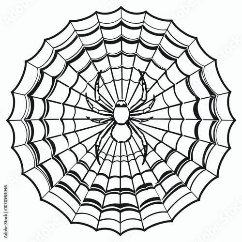 a black and white line drawing of a spider web.