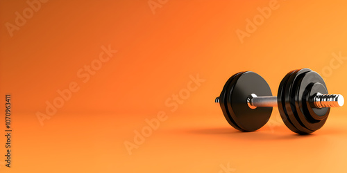 A modern dumbbell symbol placed on the right side, set against a panoramic orange backdrop and ideal for adding custom text --AR 3:2 --S 50