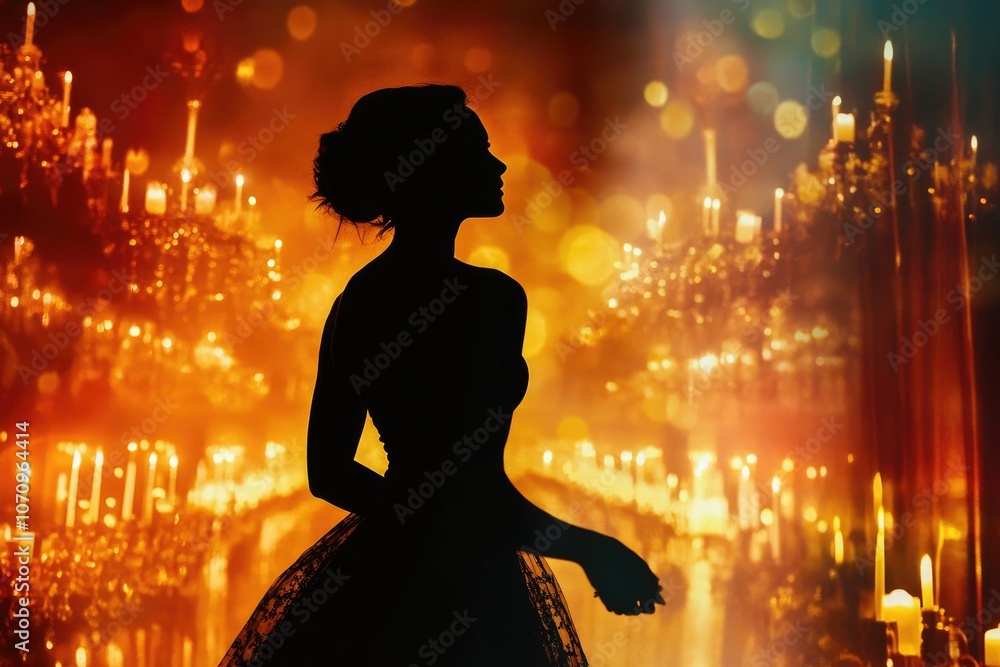 Silhouette of a Woman in Front of a Wall of Candles Silhouette of a Woman in Front of a Wall of Candles