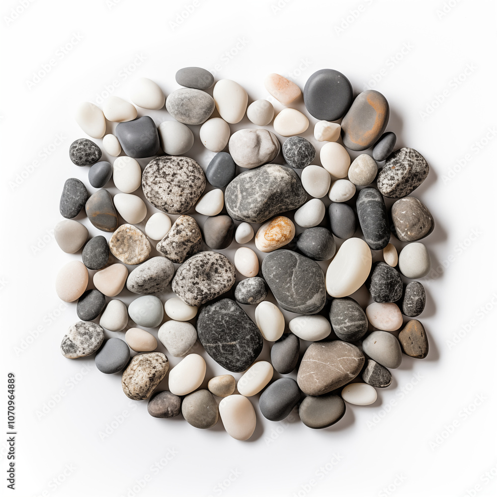 Smooth River Rocks Collection Grey White Brown Stones on White Background Smooth River Rocks Collection Grey White Brown Stones on White Background