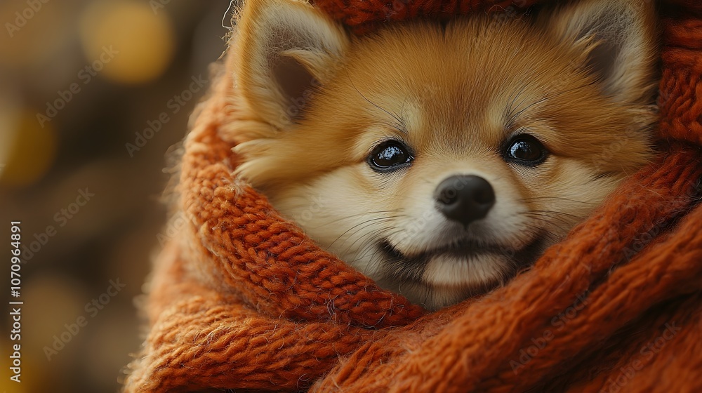 Obraz premium Adorable Dog Wrapped in Cozy Orange Scarf