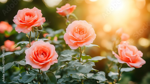 Pink Roses in the Sunlight, rose bush, rose garden, rose blooms, rose flowers, blooming roses