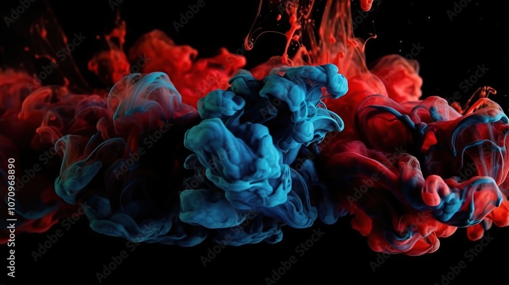 Vibrant Swirls of Red and Blue Smoke on Black Background Vibrant Swirls of Red and Blue Smoke on Black Background