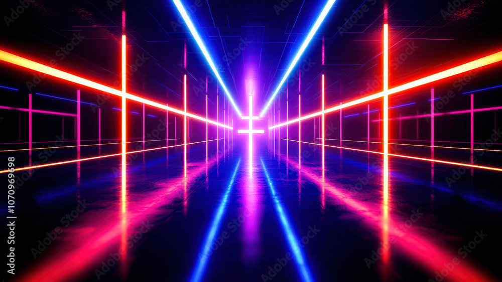 Digital cyberspace with glowing cross lines, 3D rendering, creating a futuristic, technological atmosphere Digital cyberspace with glowing cross lines, 3D rendering, creating a futuristic, technological atmosphere
