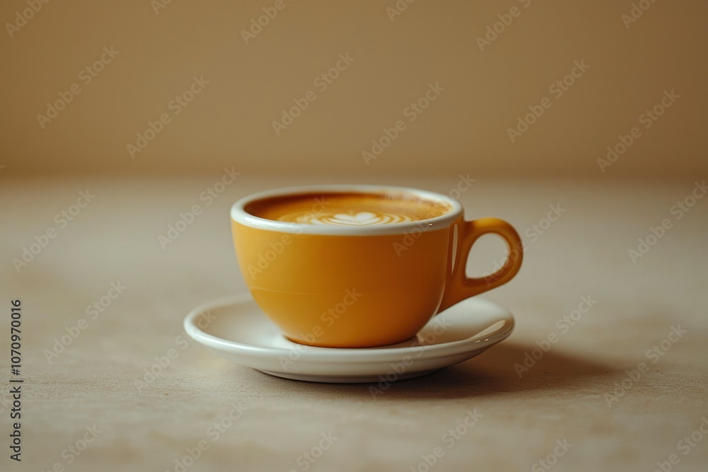 Obraz premium A Single Cup of Latte Art in a Yellow Mug