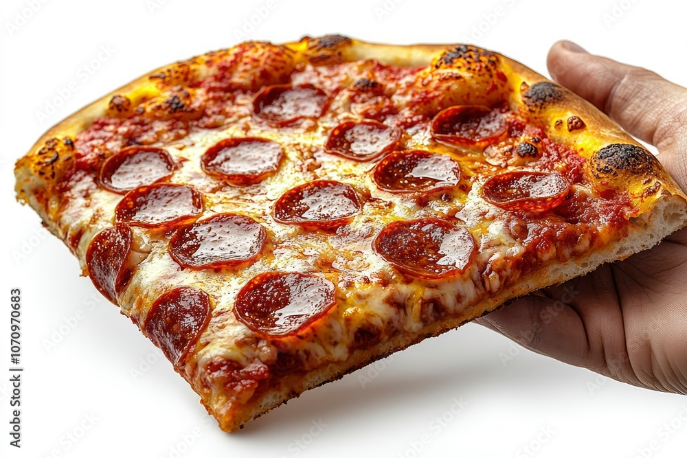 A Single Slice of Pepperoni Pizza Held by a Hand A Single Slice of Pepperoni Pizza Held by a Hand