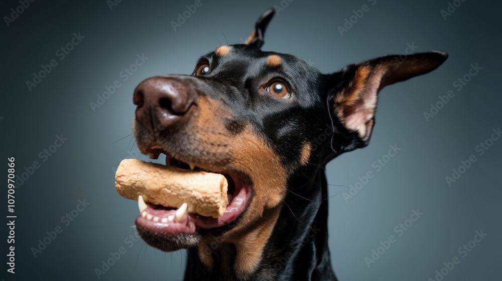 Obraz premium German Shepherd Holding Item in Mouth, Close-Up of Focused Expression