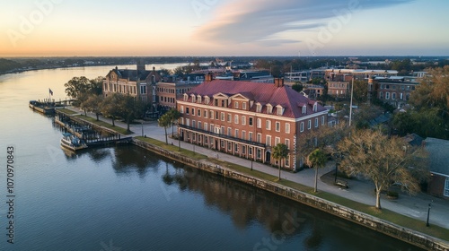 Wallpaper Mural Serene Waterfront Architecture at Dawn with Reflective Waterside View and Tranquil Atmosphere Torontodigital.ca