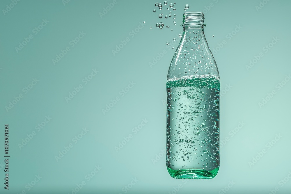 Glass Bottle Filled with Sparkling Water and Bubbles Glass Bottle Filled with Sparkling Water and Bubbles