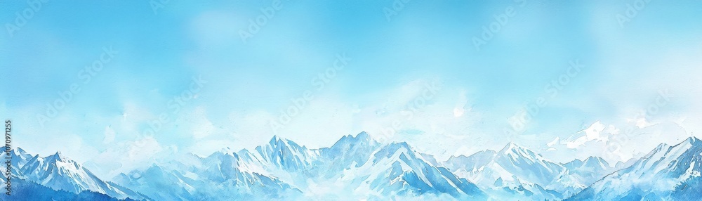 Obraz premium A serene winter landscape featuring majestic snow-capped mountains under a clear blue sky.