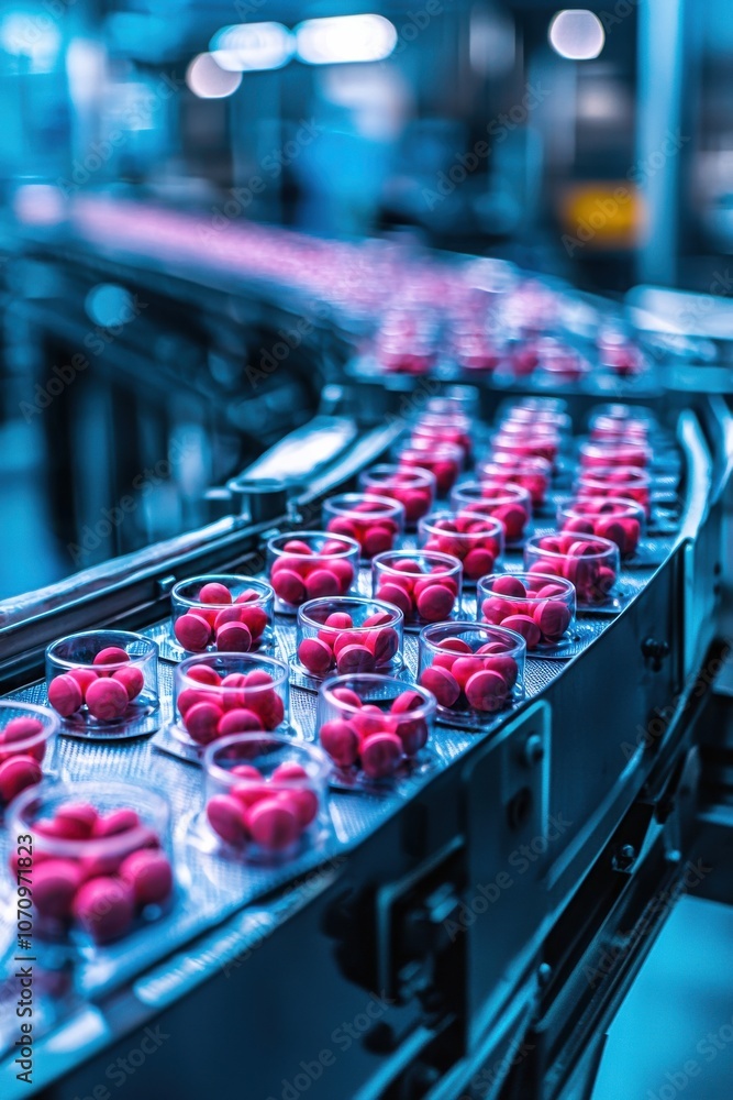 Close-up shot of pills being packaged in a pharmaceutical factory Close-up shot of pills being packaged in a pharmaceutical factory