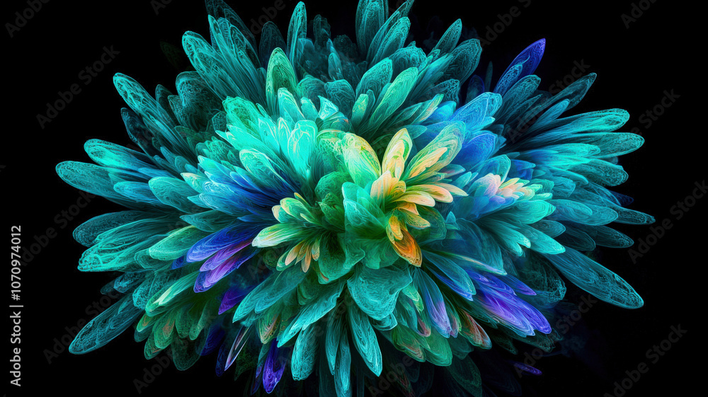 Flowers in unusual colors like green, turquoise, and purple, creating a vibrant and unique visual display. Flowers in unusual colors like green, turquoise, and purple, creating a vibrant and unique visual display.