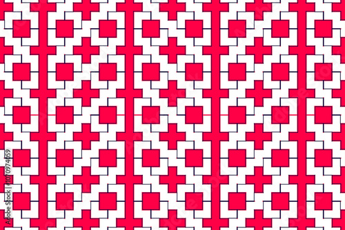 Vibrant geometric pattern showcasing red and white elements in a decorative design