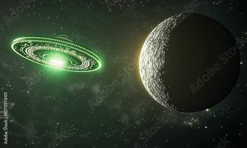 UFO near the planet. Fantasy footage