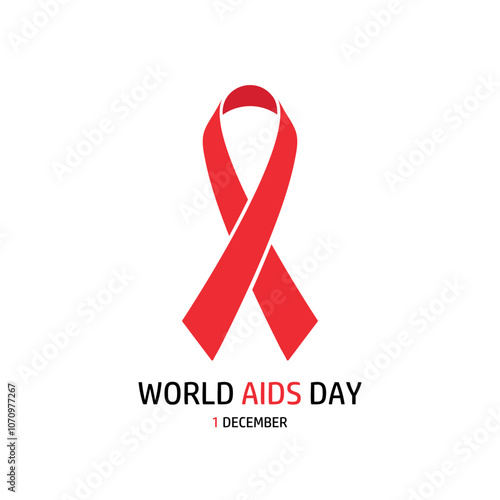 World AIDS Day, 1 december with red ribbon on white background, simple minimalistic poster or banner, vector illustration