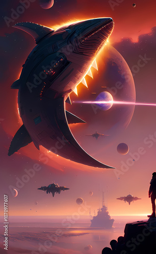 ufo flying over the earth,Falcon, Star Wars, aliens, new age, combination of imagination and reality, strange future, flight, solar system, stars, beaches and seas