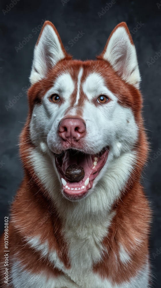 Siberian Husky with Open Mouth on Black Background, Close-Up Portrait Siberian Husky with Open Mouth on Black Background, Close-Up Portrait