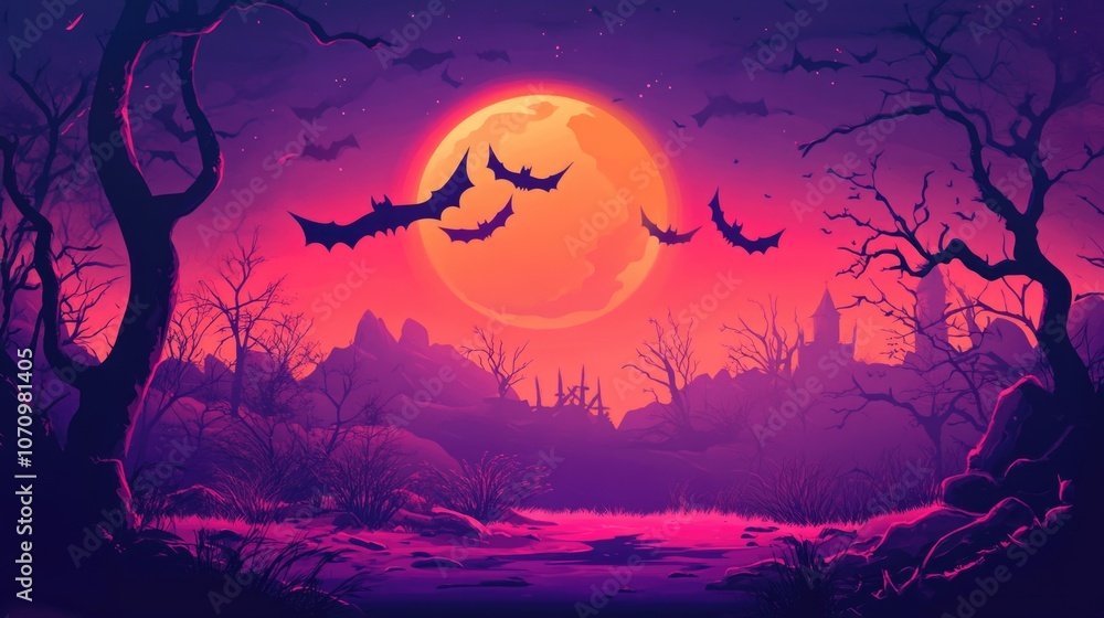 Flying bats against a dark Halloween night sky Flying bats against a dark Halloween night sky