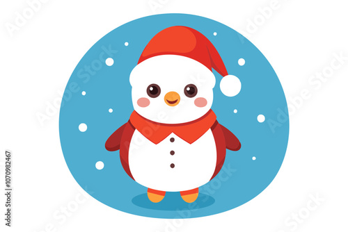 Adorable Snowman in Santa Hat Happy New Year & Merry Christmas Cartoon Vector for Kids