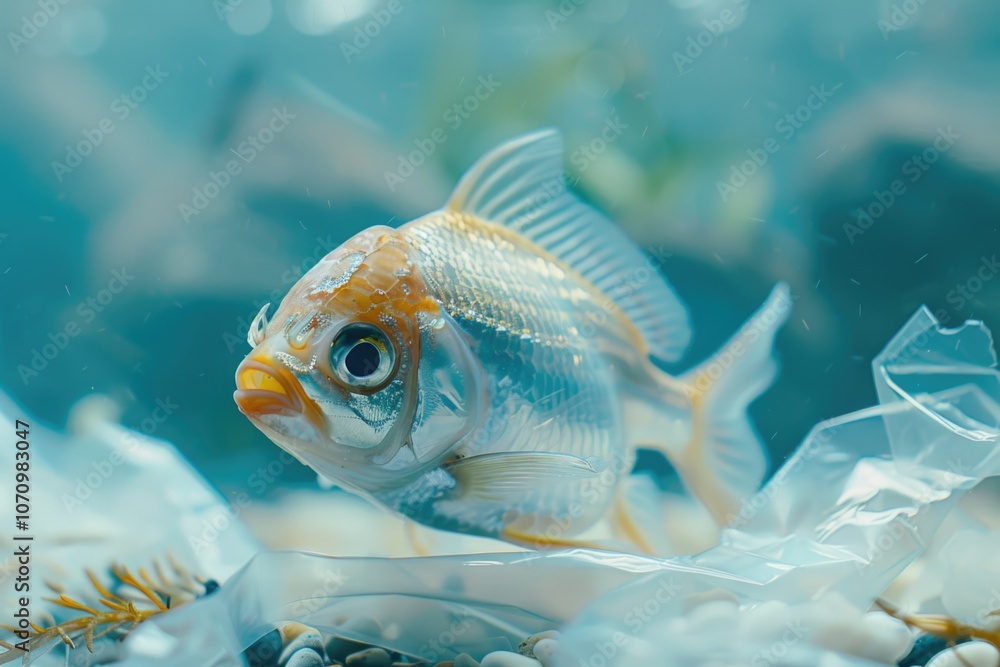 A detailed view of a fish swimming inside a plastic bag A detailed view of a fish swimming inside a plastic bag