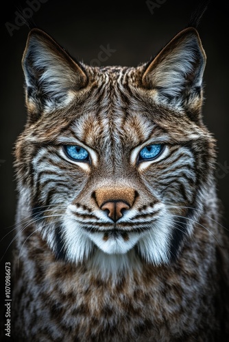 A cat with blue eyes stares at the camera