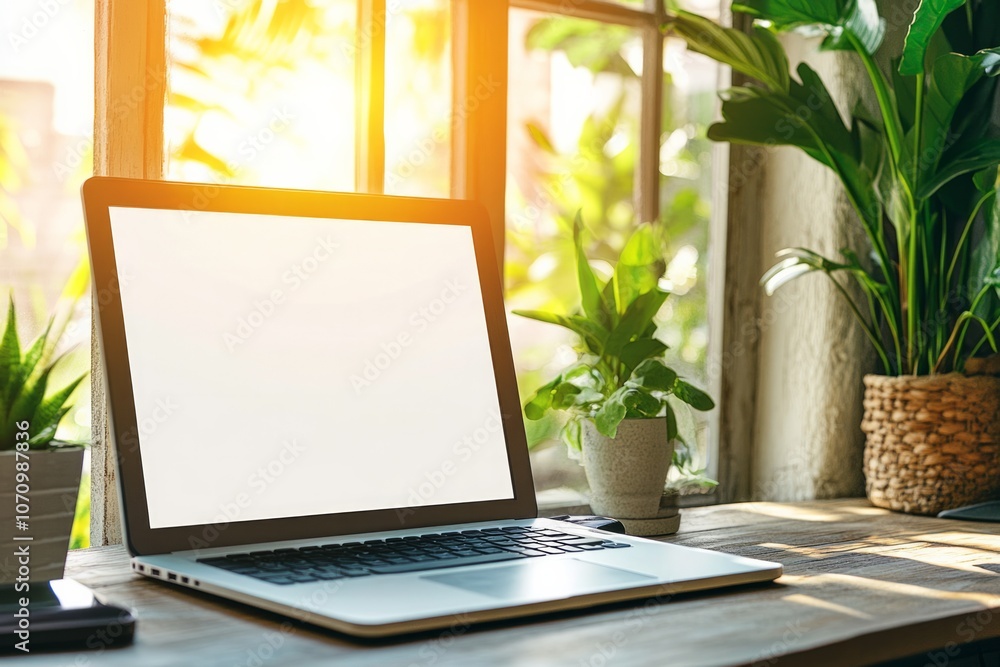 white screen laptop on the desk white screen laptop on the desk