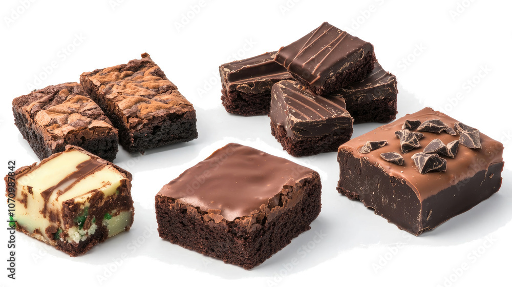 Delicious Chocolate Brownies Assortment Arranged on a Clear Background Generative AI Delicious Chocolate Brownies Assortment Arranged on a Clear Background Generative AI