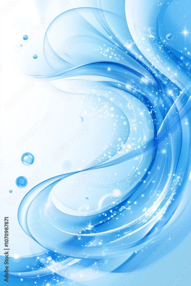 Abstract Blue Flowing Lines and Sparkling Particles on White Background, Wavy Shape Design Abstract Blue Flowing Lines and Sparkling Particles on White Background, Wavy Shape Design