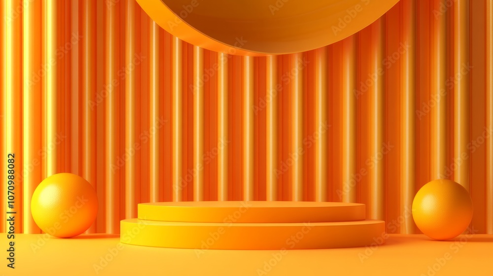 A yellow podium with geometric shapes and lines, A yellow podium with geometric shapes and lines,