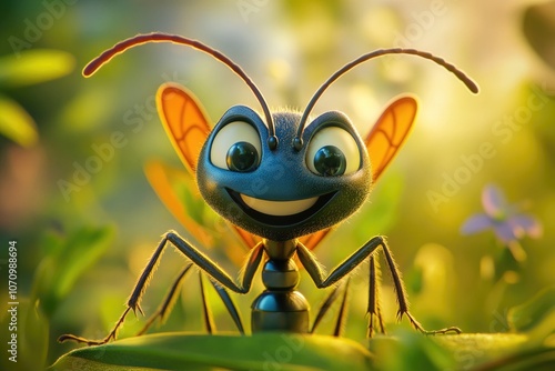 A macro shot of a tiny creature with a cheerful expression, often used in illustrations or educational materials about bugs and nature